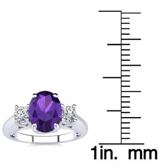 1 1/4 Carat Oval Shape Amethyst and Two Diamond Ring In 14 Karat White Gold