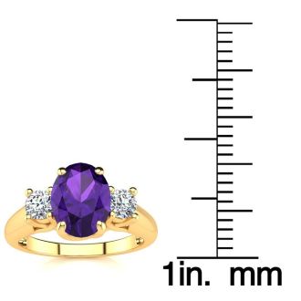 1 1/4 Carat Oval Shape Amethyst and Two Diamond Ring In 14 Karat Yellow Gold
