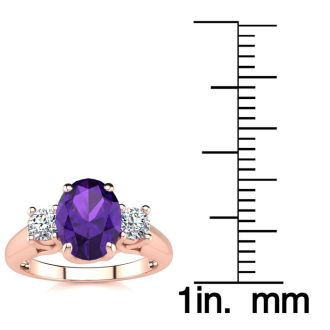 1 1/4 Carat Oval Shape Amethyst and Two Diamond Ring In 14 Karat Rose Gold