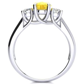 1 1/4 Carat Oval Shape Citrine and Two Diamond Ring In 14 Karat White Gold