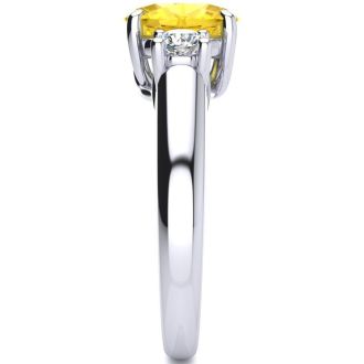1 1/4 Carat Oval Shape Citrine and Two Diamond Ring In 14 Karat White Gold