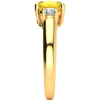1 1/4 Carat Oval Shape Citrine and Two Diamond Ring In 14 Karat Yellow Gold