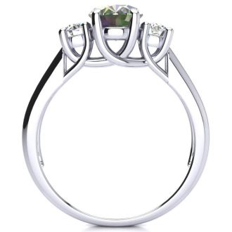 1-3/4 Carat Oval Shape Mystic Topaz Ring With Two Diamonds In 14 Karat White Gold