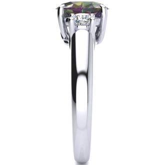 1-3/4 Carat Oval Shape Mystic Topaz Ring With Two Diamonds In 14 Karat White Gold