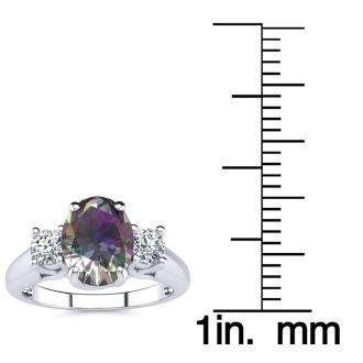 1-3/4 Carat Oval Shape Mystic Topaz Ring With Two Diamonds In 14 Karat White Gold