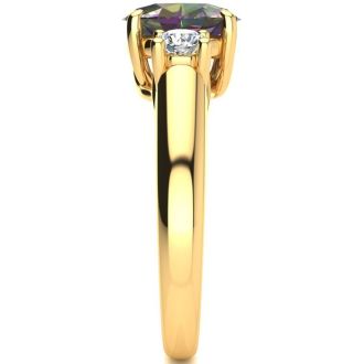 1-3/4 Carat Oval Shape Mystic Topaz Ring With Two Diamonds In 14 Karat Yellow Gold