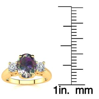 1-3/4 Carat Oval Shape Mystic Topaz Ring With Two Diamonds In 14 Karat Yellow Gold