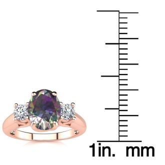 1-3/4 Carat Oval Shape Mystic Topaz Ring With Two Diamonds In 14 Karat Rose Gold