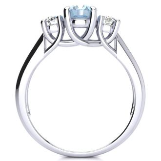 Aquamarine Ring: Aquamarine Jewelry: 1 1/3 Carat Oval Shape Aquamarine and Two Diamond Ring In 14 Karat White Gold