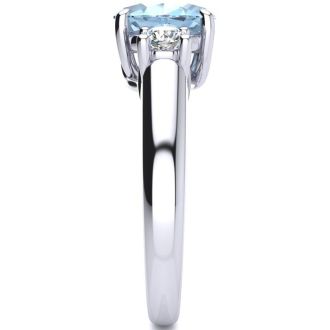 1 1/3 Carat Oval Shape Aquamarine and Two Diamond Ring In 14 Karat White Gold