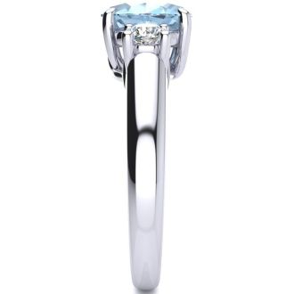 Aquamarine Ring: Aquamarine Jewelry: 1 1/3 Carat Oval Shape Aquamarine and Two Diamond Ring In 14 Karat White Gold