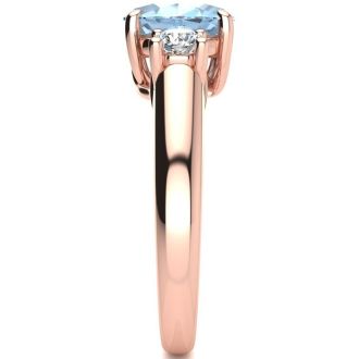 Aquamarine Ring: Aquamarine Jewelry: 1 1/3 Carat Oval Shape Aquamarine and Two Diamond Ring In 14 Karat Rose Gold