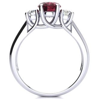 Garnet Ring: Garnet Jewelry: 1 3/4 Carat Oval Shape Garnet and Two Diamond Ring In 14 Karat White Gold