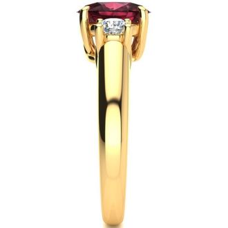 Garnet Ring: Garnet Jewelry: 1 3/4 Carat Oval Shape Garnet and Two Diamond Ring In 14 Karat Yellow Gold
