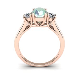 1 1/4 Carat Oval Shape Green Amethyst and Two Diamond Ring In 14 Karat Rose Gold
