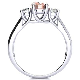 1-1/3 Carat Oval Shape Morganite and Two Diamond Ring In 14 Karat White Gold