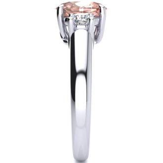 1-1/3 Carat Oval Shape Morganite and Two Diamond Ring In 14 Karat White Gold