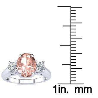 1-1/3 Carat Oval Shape Morganite and Two Diamond Ring In 14 Karat White Gold
