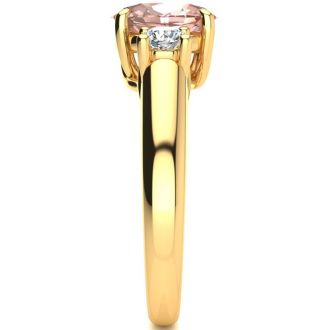 1-1/3 Carat Oval Shape Morganite and Two Diamond Ring In 14 Karat Yellow Gold