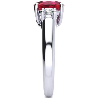 1 3/4 Carat Oval Shape Ruby and Two Diamond Ring In 14 Karat White Gold