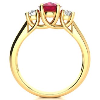 1 3/4 Carat Oval Shape Ruby and Two Diamond Ring In 14 Karat Yellow Gold