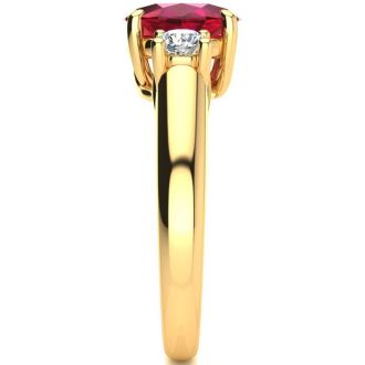 1 3/4 Carat Oval Shape Ruby and Two Diamond Ring In 14 Karat Yellow Gold