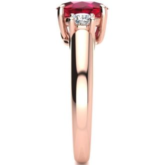 1 3/4 Carat Oval Shape Ruby and Two Diamond Ring In 14 Karat Rose Gold