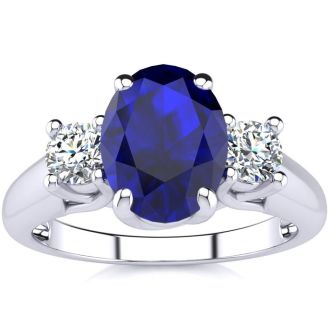 Beautiful Blue Sapphire and Diamond Ring In 14 Karat White Gold