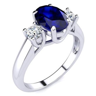 Beautiful Blue Sapphire and Diamond Ring In 14 Karat White Gold