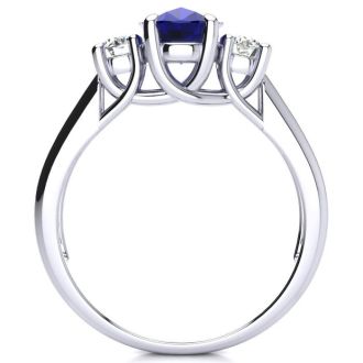 Beautiful Blue Sapphire and Diamond Ring In 14 Karat White Gold