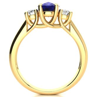 1 3/4 Carat Oval Shape Sapphire and Two Diamond Ring In 14 Karat Yellow Gold