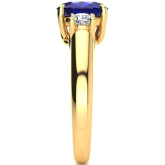 1 3/4 Carat Oval Shape Sapphire and Two Diamond Ring In 14 Karat Yellow Gold