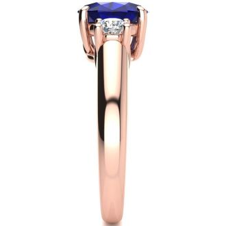 1 3/4 Carat Oval Shape Sapphire and Two Diamond Ring In 14 Karat Rose Gold