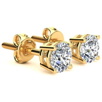 1 Carat Natural, Colorless Diamond Stud Earrings In 14 Karat Yellow Gold.  These Diamond Are Not Enhanced In Any Way!