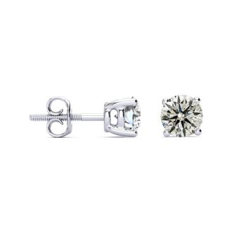 1 1/2 Carat Diamond Stud Earrings In 14 Karat White Gold. Genuine Natural Earth Mined Untreated Diamonds!