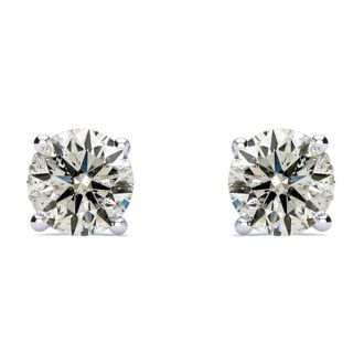 1 1/2 Carat Diamond Stud Earrings In 14 Karat White Gold. Genuine Natural Earth Mined Untreated Diamonds!