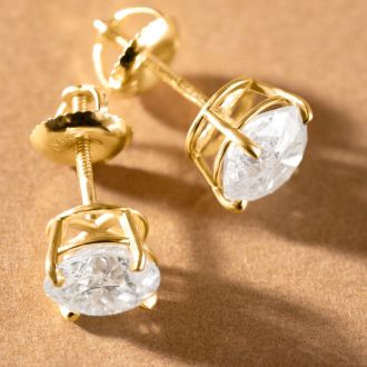 3 Carat Diamond Stud Earrings In 14 Karat Yellow Gold