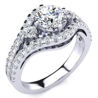 14K White Gold 2 Carat Fancy Diamond Engagement Ring, With 1.25 Carat Center