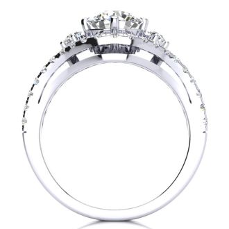 14K White Gold 2 Carat Fancy Diamond Engagement Ring, With 1.25 Carat Center
