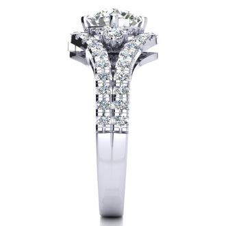 14K White Gold 2 Carat Fancy Diamond Engagement Ring, With 1.25 Carat Center