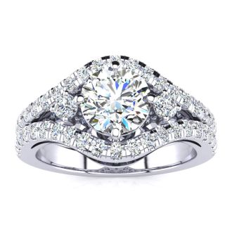 14K White Gold 2 Carat Fancy Diamond Engagement Ring, With 1.25 Carat Center