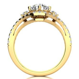 14K Yellow Gold 2 Carat Fancy Diamond Engagement Ring, With 1.25 Carat Center