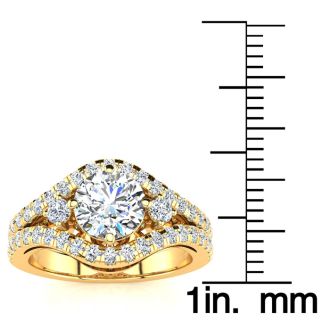 14K Yellow Gold 2 Carat Fancy Diamond Engagement Ring, With 1.25 Carat Center