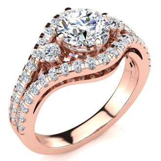 14K Rose Gold 2 Carat Fancy Diamond Engagement Ring, With 1.25 Carat Center