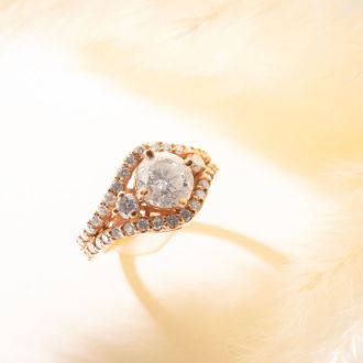 14K Rose Gold 2 Carat Fancy Diamond Engagement Ring, With 1.25 Carat Center