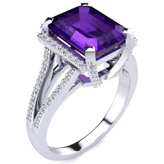 4 Carat Amethyst and Halo Diamond Ring In 14 Karat White Gold