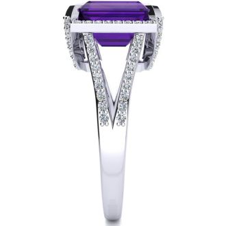 4 Carat Amethyst and Halo Diamond Ring In 14 Karat White Gold