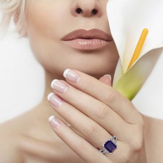 4 Carat Amethyst and Halo Diamond Ring In 14 Karat White Gold