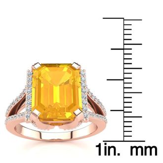3 1/2 Carat Citrine and Halo Diamond Ring In 14 Karat Rose Gold