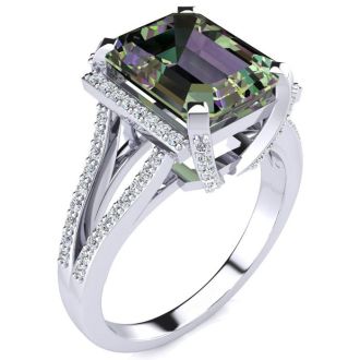 4 Carat Octoagon Shape Mystic Topaz Ring With Diamonds In 14 Karat White Gold